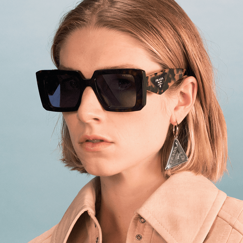 Prada eyewear collection - woman with tortoiseshell sunglasses