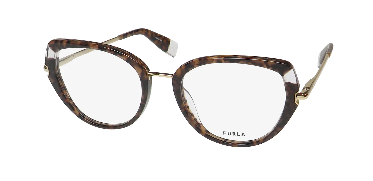 Furla Vfu500v 0802 Eyeglasses Yellow Brown Havana 51mm