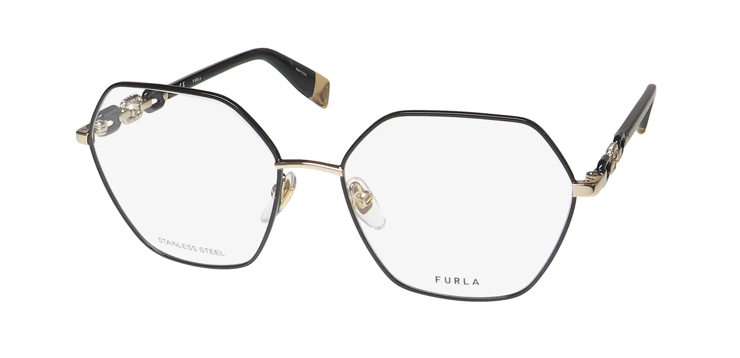 Furla Vfu542s 0301 Eyeglasses Shiny Rose Gold With Black 54mm