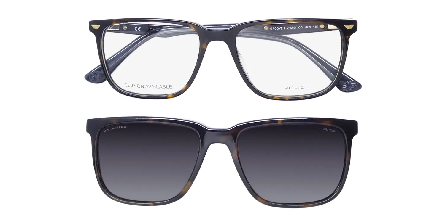 Police Vplf01 Groove 1 Clip-On 0722 Eyeglasses Dark Havana 54mm 2
