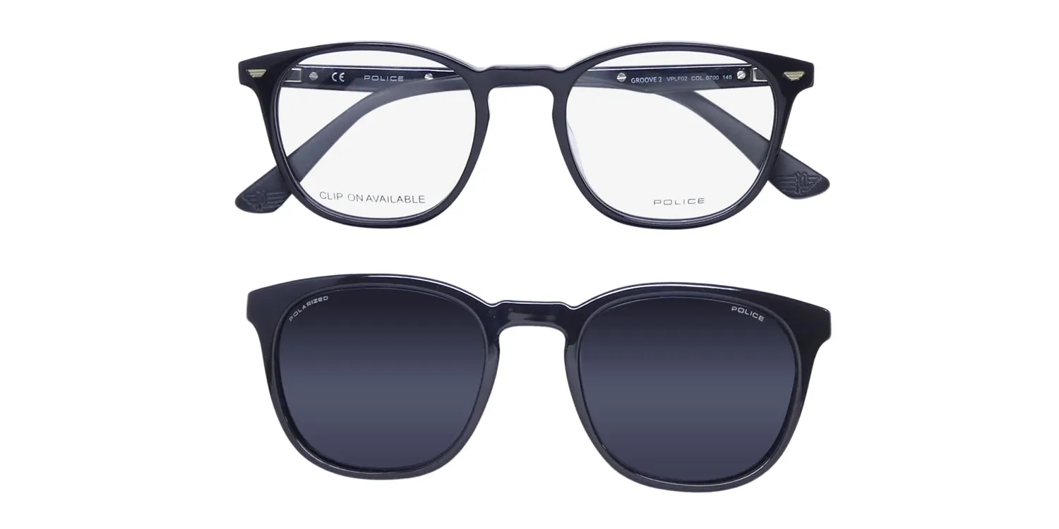 Police Vplf02 Groove 2 Clip-On 0700 Eyeglasses Black 50mm 2