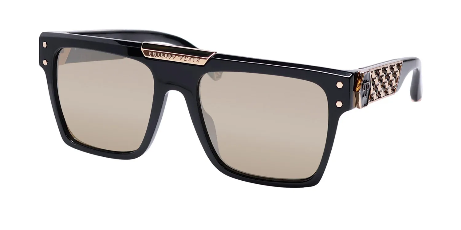 Philipp Plein Spp080 Plein Badge 23kt Gp 700g Sunglasses Shiny Black 55mm
