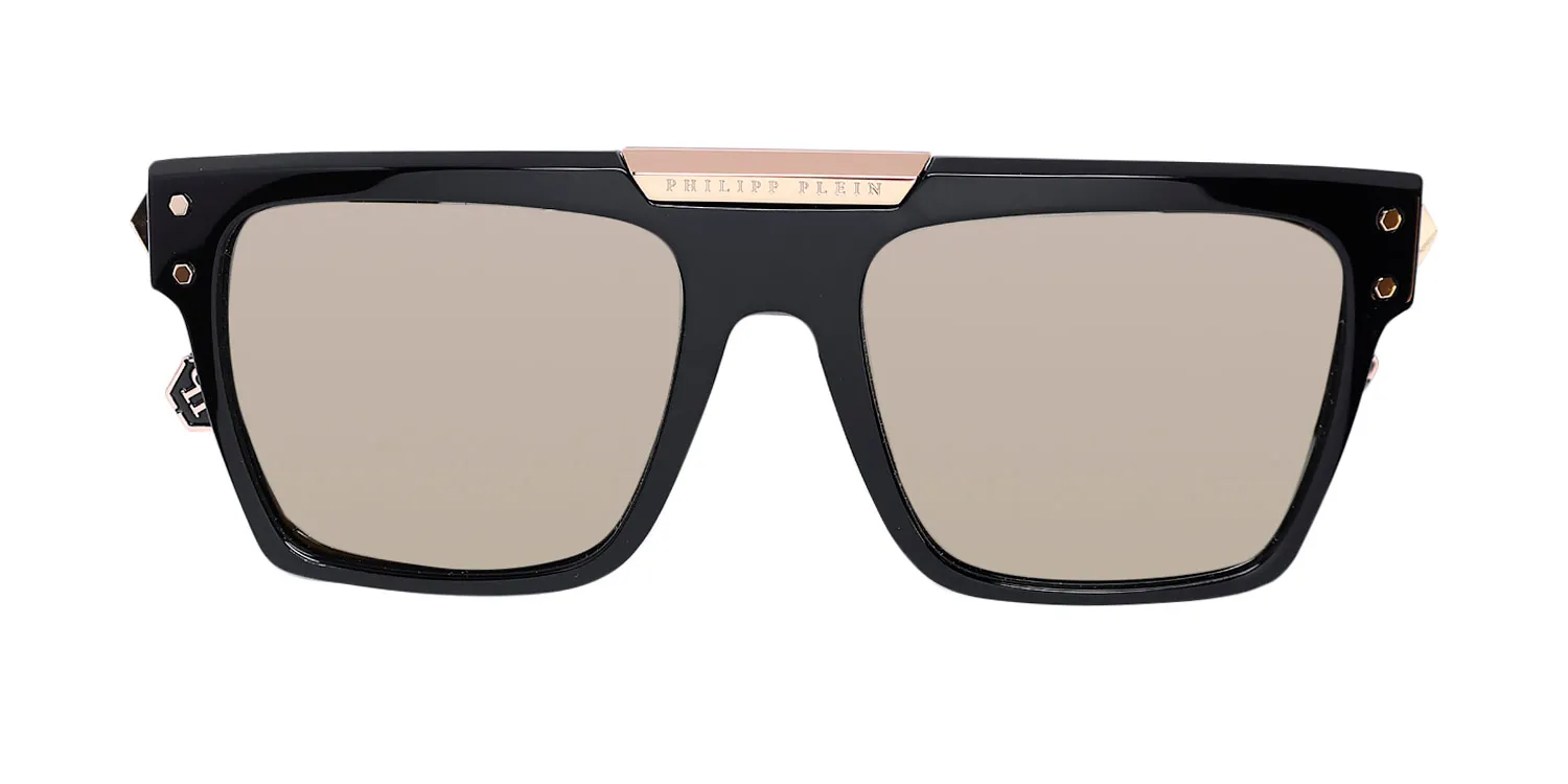 Philipp Plein Spp080 Plein Badge 23kt Gp 700g Sunglasses Shiny Black 55mm 2