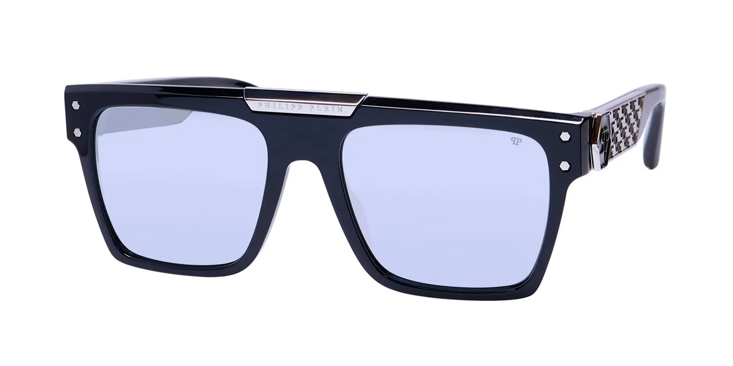 Philipp Plein Spp080 Plein Badge 23kt Gp 700w Sunglasses Shiny Black 55mm