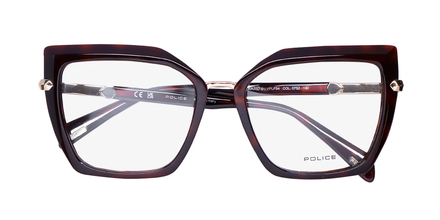 Police Vplp54 Mermaid 6 0752 Eyeglasses Shiny Dark Havana 53mm 2