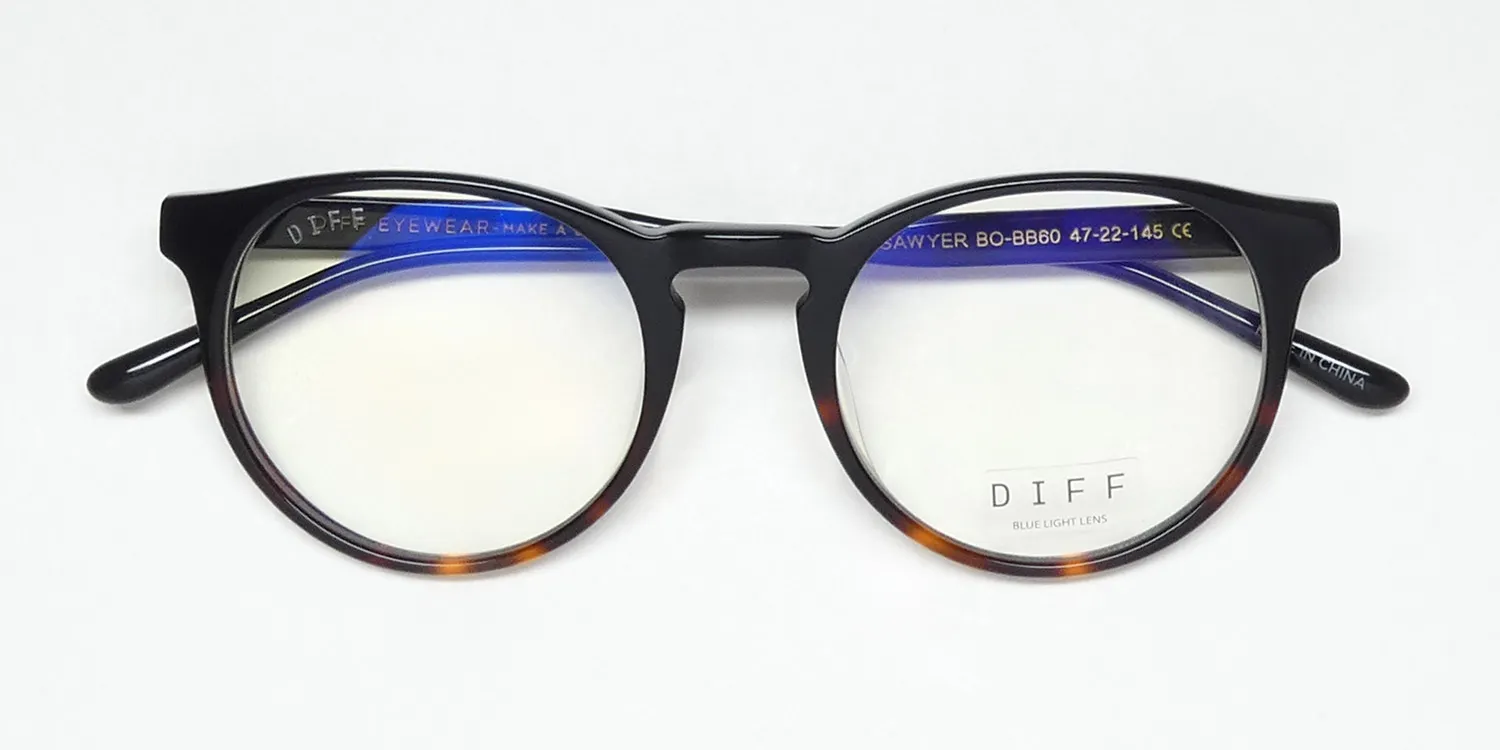 Diff Sawyer Blue Light Lens bk/to Eyeglasses Black Tortoise 47mm Unisex 2