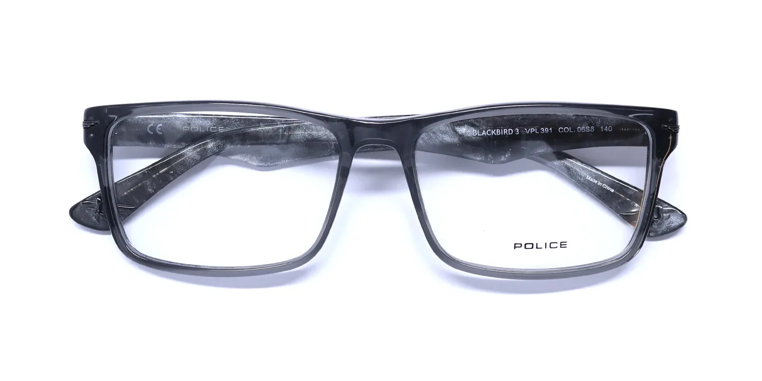 Police Vpl391 Blackbird 3 06s8 Eyeglasses Transparent Grey 55mm 2