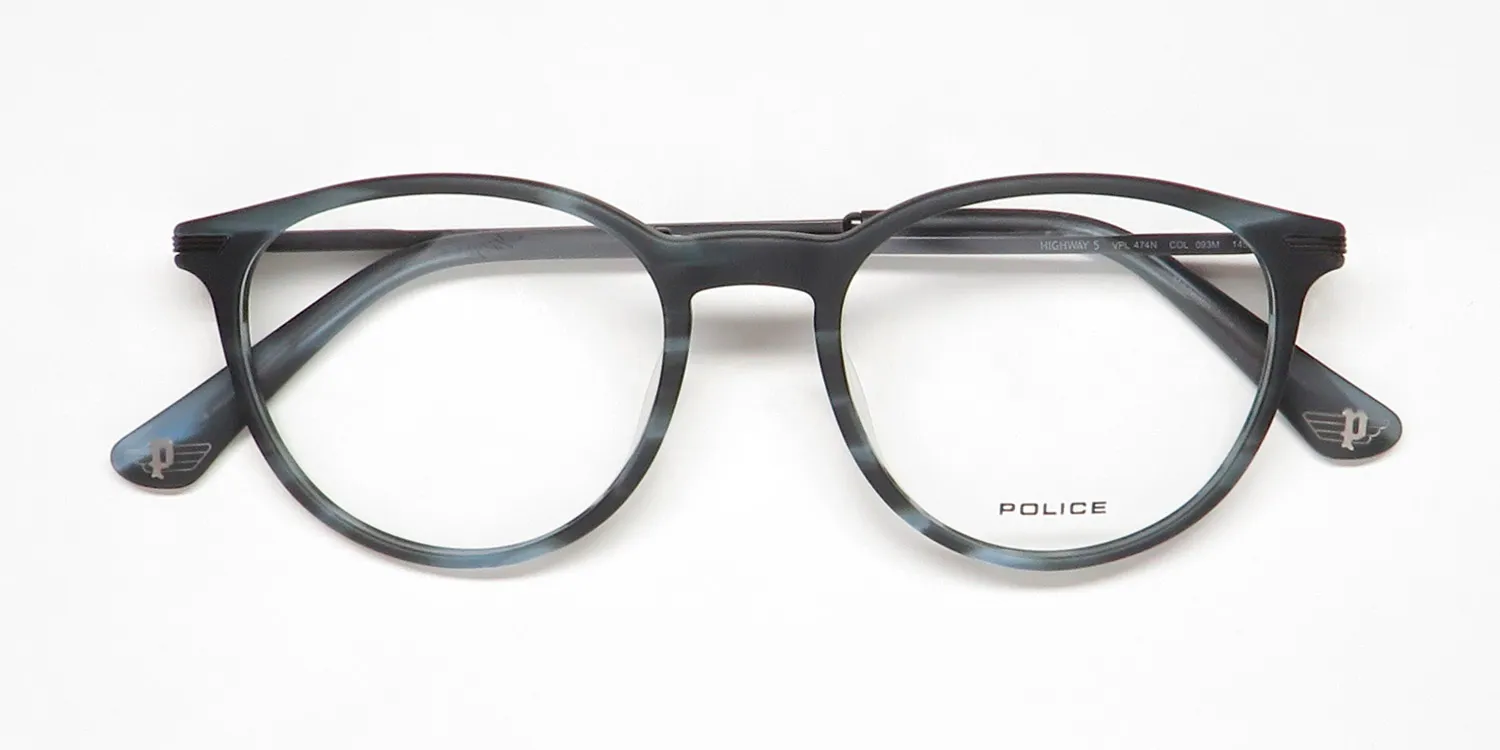 Police Vpl474n Highway 5 093m Eyeglasses Striped Blue 50mm 2