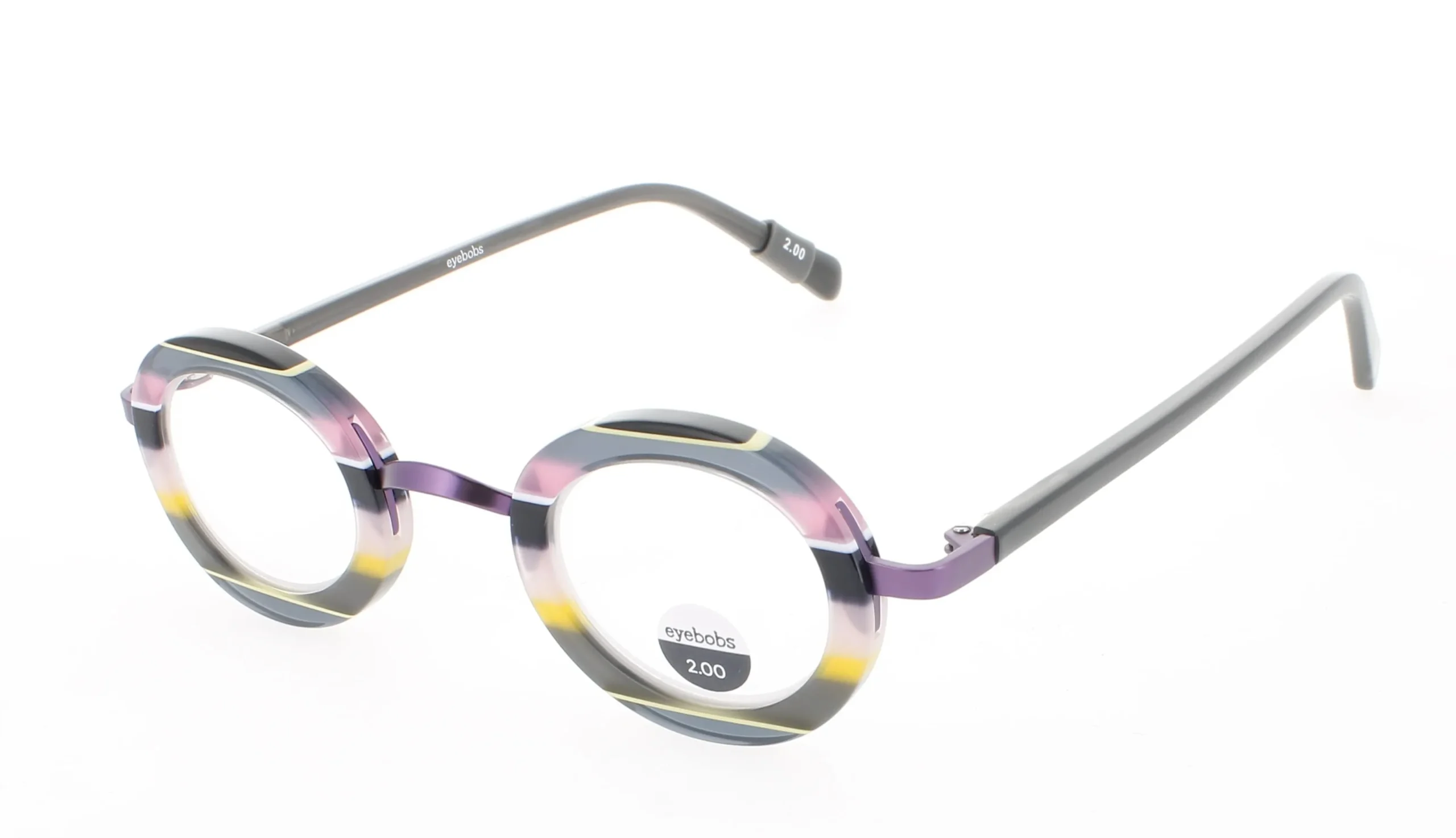 Eyebobs PINHEAD 15 Eyeglasses Pink And Yellow Multi Stripe 35mm Unisex