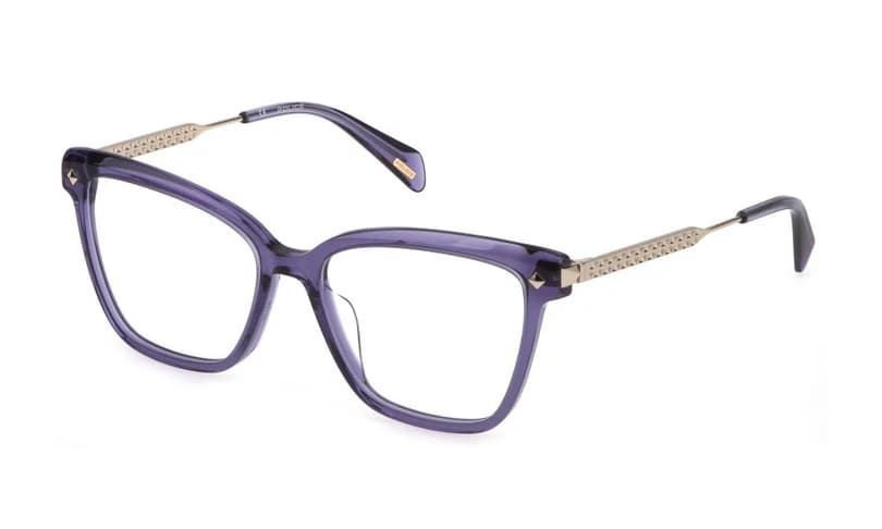 Police VPLG28 06SC Eyeglasses Shiny Transparent Purple 53mm Women