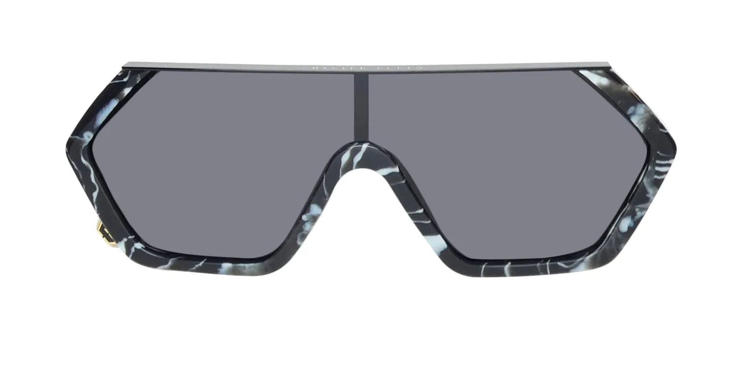 Philipp Plein Spp047 Plein Hexagon Camou 0z21 Sunglasses Marbled Black 99mm Unisex 2