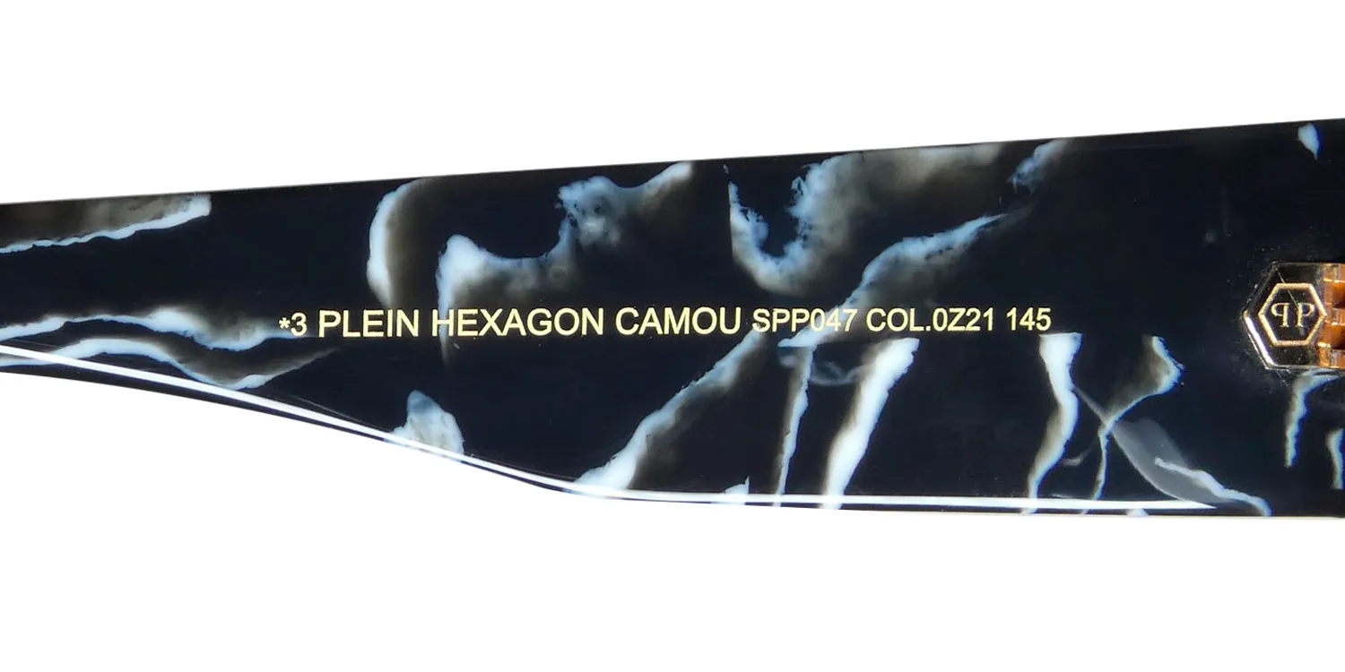 Philipp Plein Spp047 Plein Hexagon Camou 0z21 Sunglasses Marbled Black 99mm Unisex 8