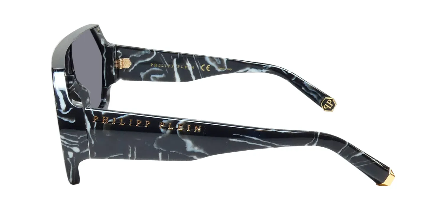 Philipp Plein Spp047 Plein Hexagon Camou 0z21 Sunglasses Marbled Black 99mm Unisex 4
