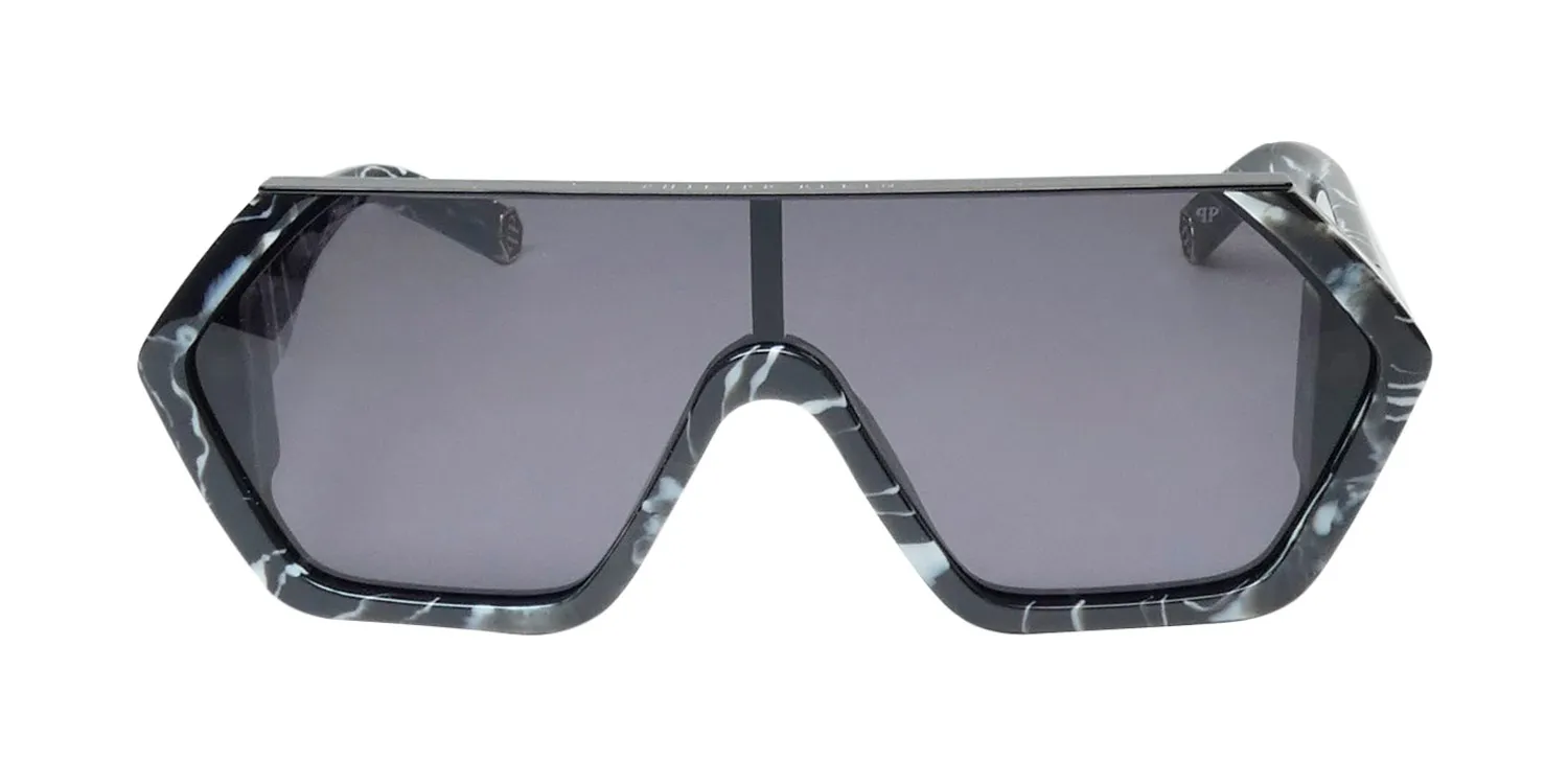 Philipp Plein Spp047 Plein Hexagon Camou 0z21 Sunglasses Marbled Black 99mm Unisex 3