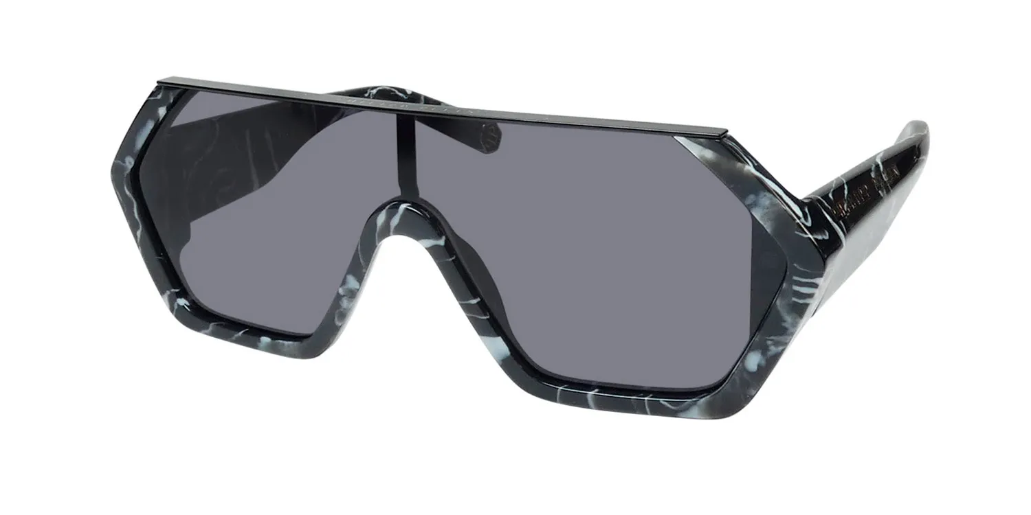 Philipp Plein Spp047 Plein Hexagon Camou 0z21 Sunglasses Marbled Black 99mm Unisex