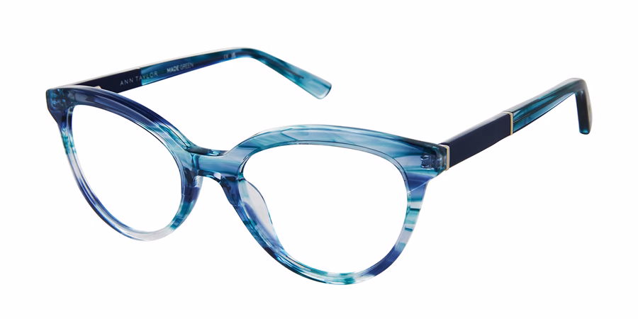 Ann Taylor AT348 02 Eyeglasses Navy Teal Horn 52mm Women