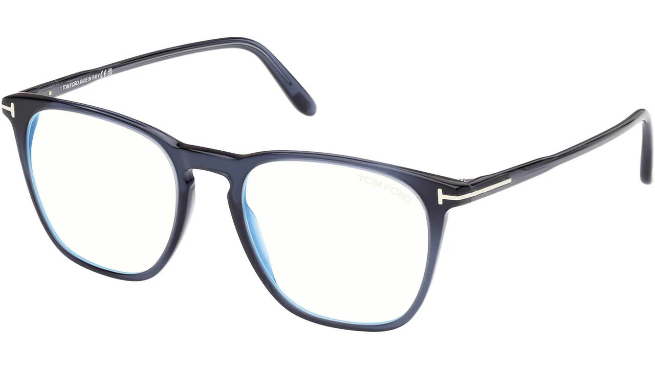 Tom Ford FT5937B 090 Eyeglasses Shiny Blue 52mm Men