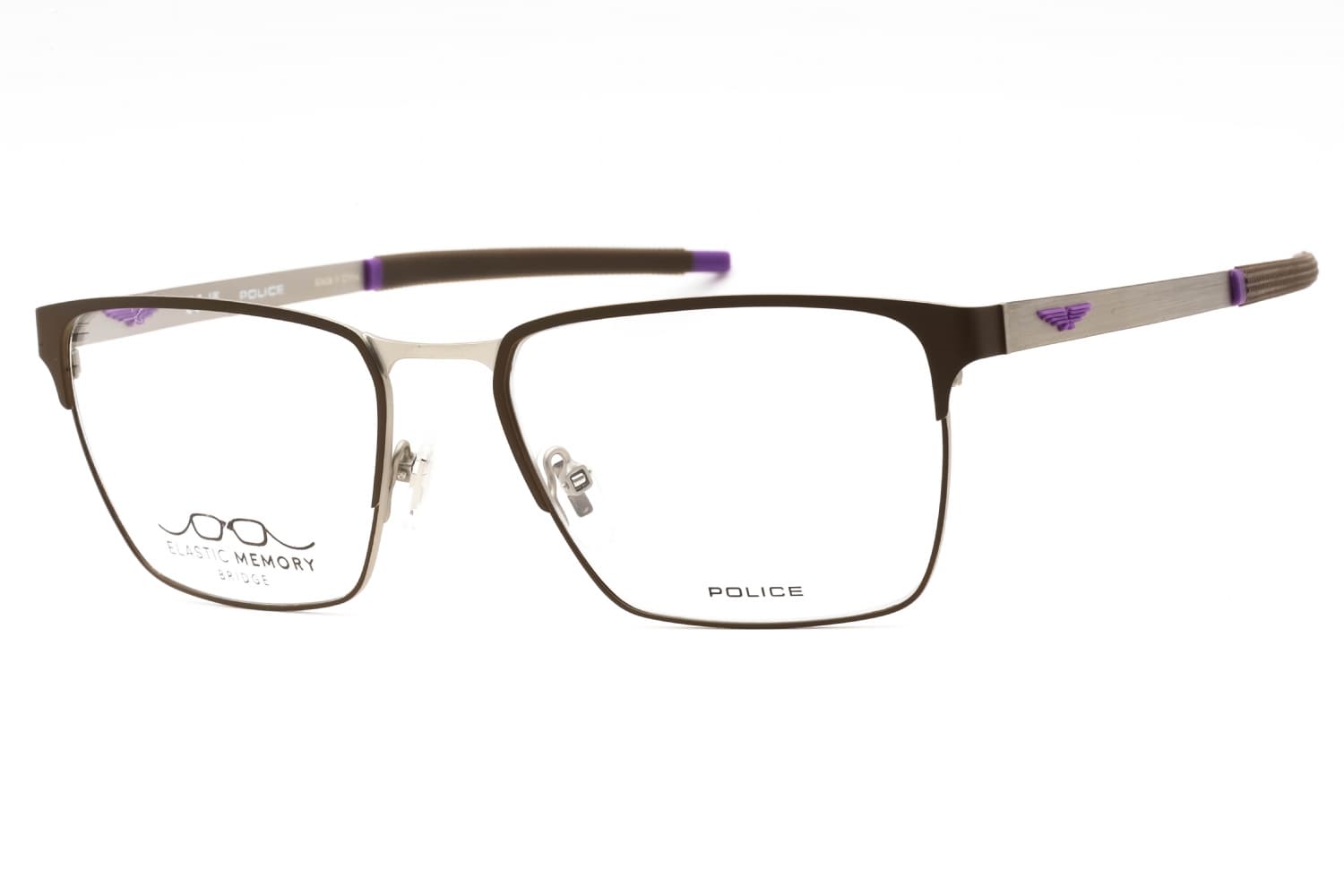 Police VPLG79 8BMY Eyeglasses Brown Silver 56mm Men