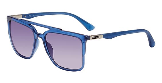 Police SPL363 0955 Sunglasses Shiny Transparent Blue 56mm Men