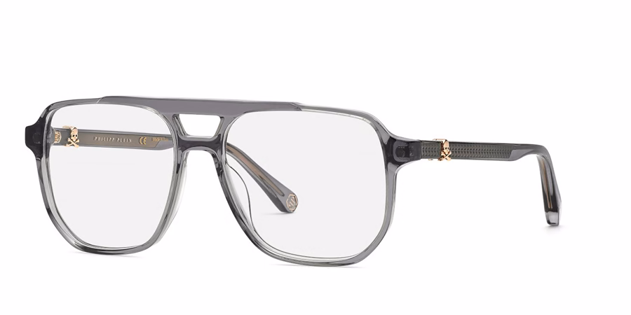 Philipp Plein VPP084V 09MB Eyeglasses Shiny Transparent Grey 56mm Unisex