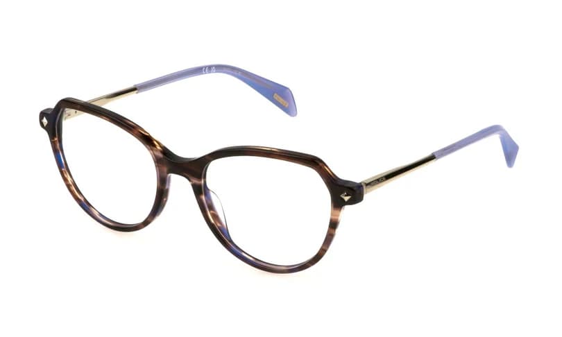 Police VPLM07 0P82 Eyeglasses Purple Streaked Brown 52mm Women