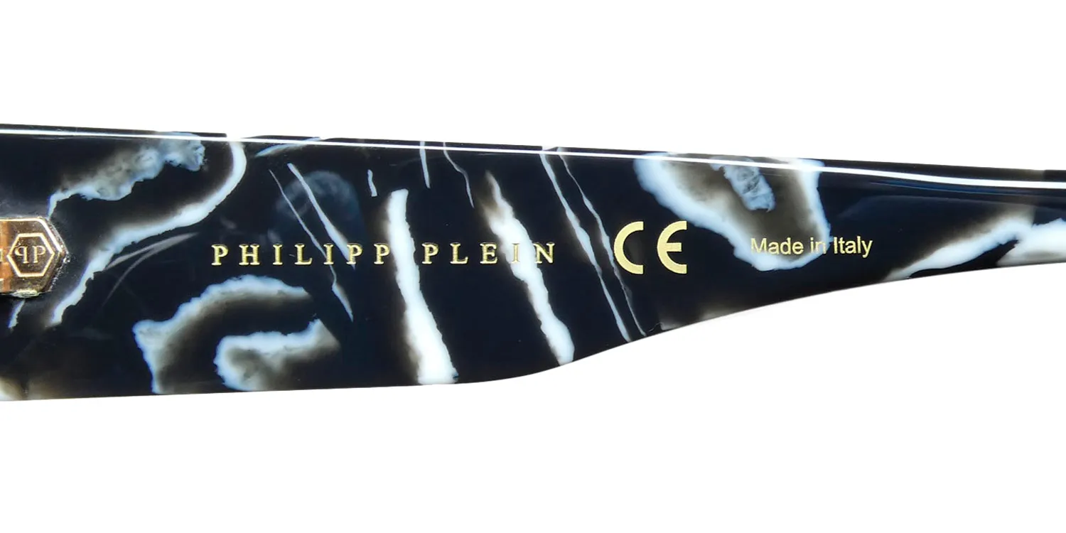 Philipp Plein Spp047 Plein Hexagon Camou 0z21 Sunglasses Marbled Black 99mm Unisex 7