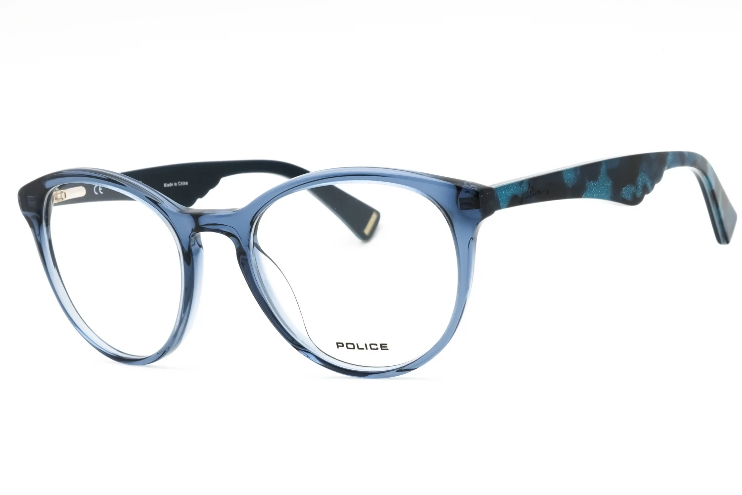 Police VPL764 0955 Eyeglasses Shiny Transparent Blue 50mm Women