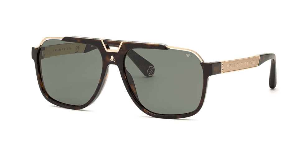 Philipp Plein SPP046V 0722 Sunglasses Shiny Havana 61mm Men