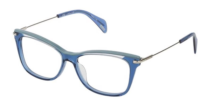 Police VPL506E 0955 Eyeglasses Shiny Transparent Blue 53mm Women