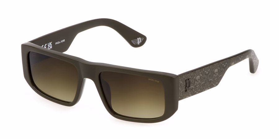 Police SPLL13 073M Sunglasses Silver Olive Green 55mm Unisex