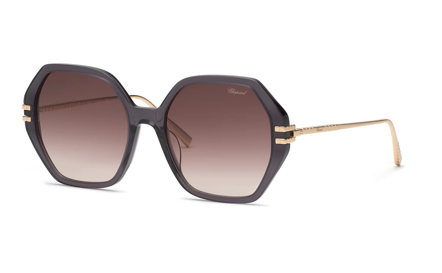 Chopard SCH370M 0705 Sunglasses Shiny Transparent Dark Grey 57mm Women