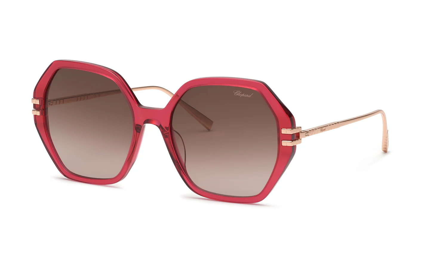 Chopard SCH370M 07AK Sunglasses Shiny Transparent Red 57mm Women