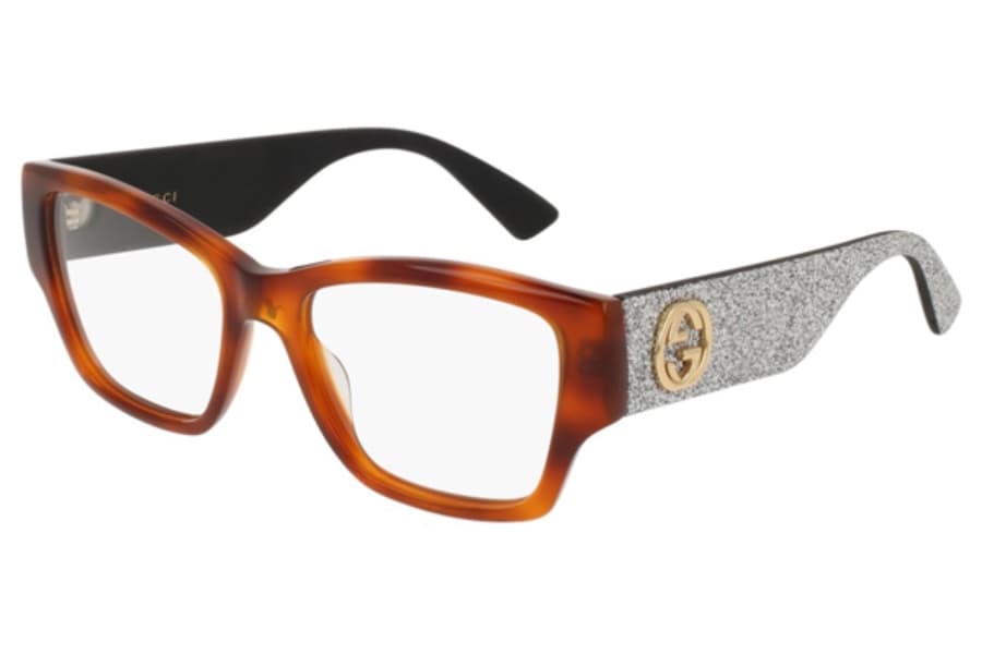 Gucci GG0104O 004 Eyeglasses Light Havana/silver Glitter 51mm Unisex