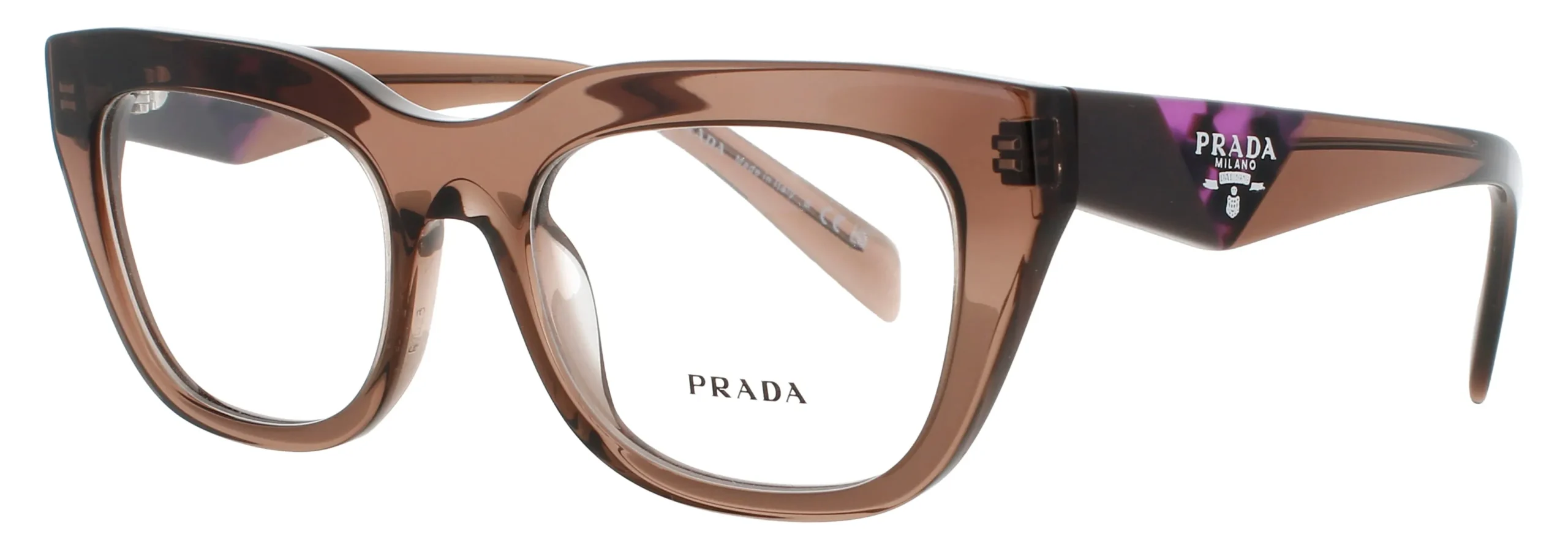 Prada PR A06V 17O1O1 Eyeglasses Transparent Brown 52mm Women