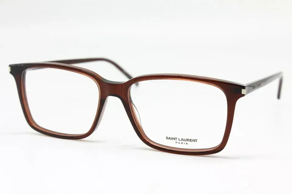 Saint Laurent SL46 003 Eyeglasses Shiny Transparent Brown 54mm Unisex