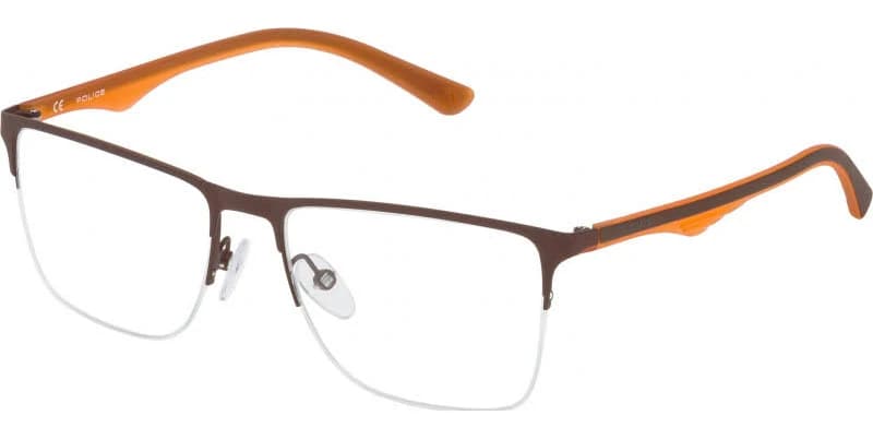 Police VPL398 090L Eyeglasses Shiny Dark Brown 53mm Men