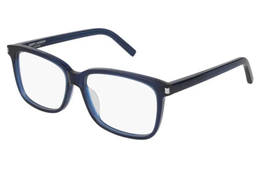 Saint Laurent SL89F 004 Eyeglasses Shiny Transparent Blue 56mm Men