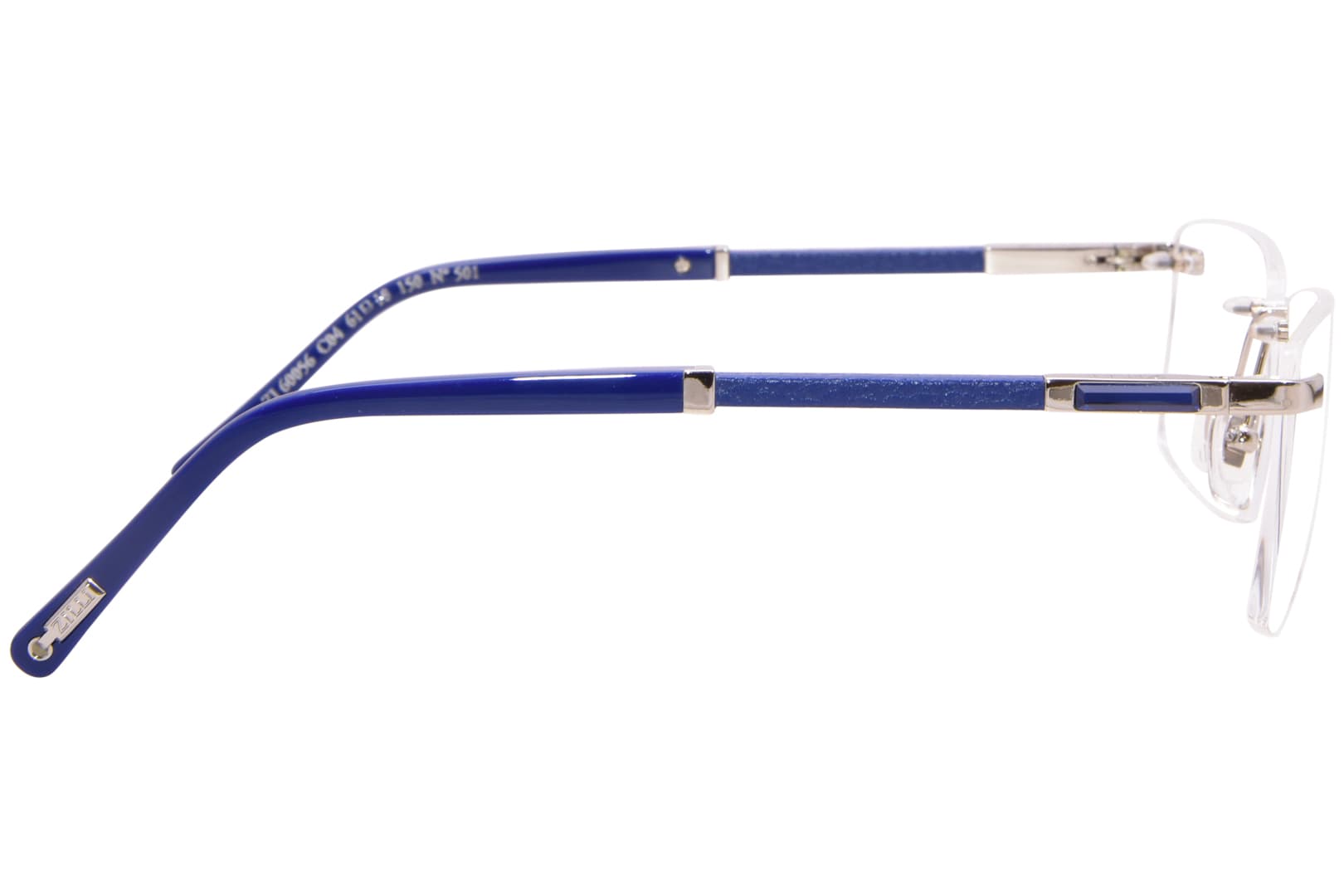 Zilli ZI60056 C04 Eyeglasses Shiny Silver Blue 61mm Men 3