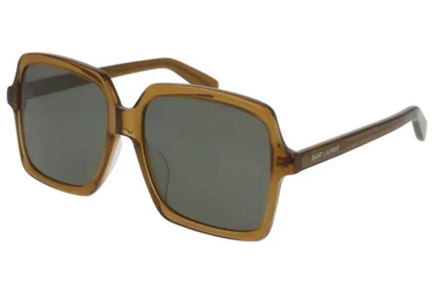 Saint Laurent SL174F 004 Sunglasses Shiny Transparent Olive 57mm Women