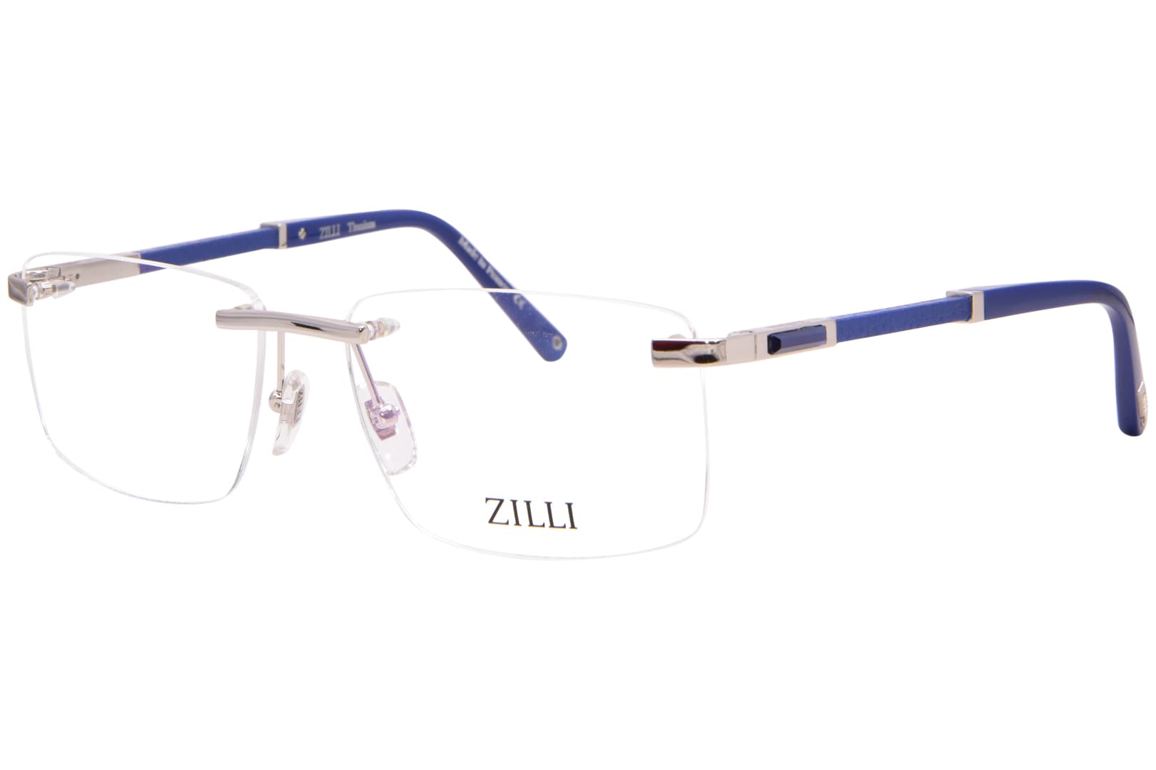 Zilli ZI60056 C04 Eyeglasses Shiny Silver Blue 61mm Men