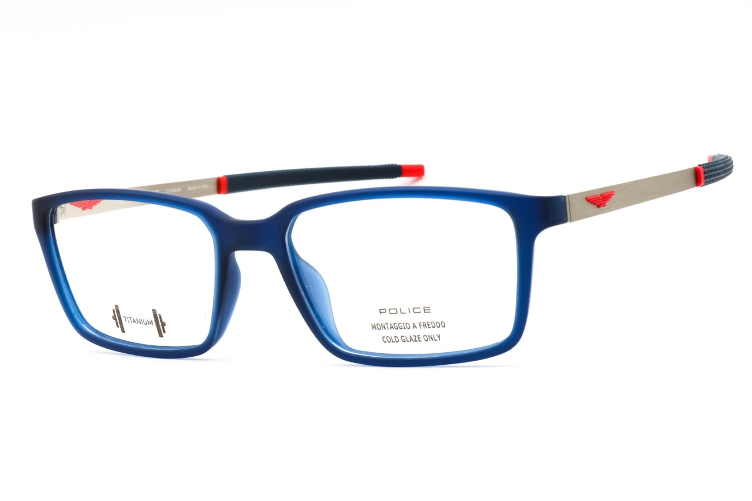 Police VPLF85M 0U58 Eyeglasses Matt Transparent Blue 54mm Men