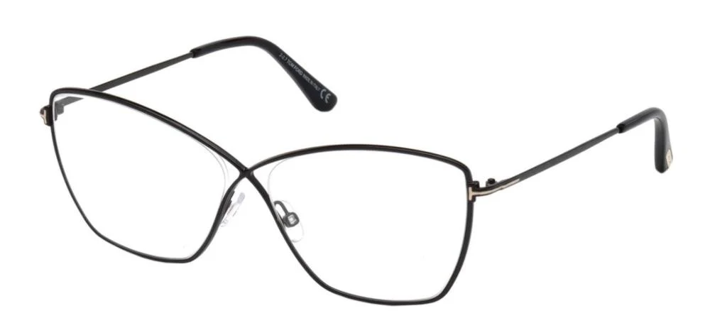 Tom Ford FT5518 001 Eyeglasses Shiny Black Metal 57mm Women